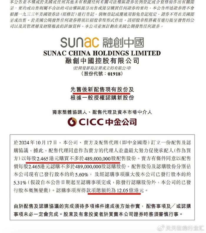 融创中国拟配股融资12亿港元还债